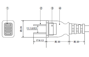 プラグ付電源コード　１５Ａ(12A可)１２５Ｖ２Ｐ